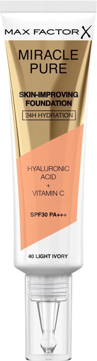 Max Factor Foundation Miracle Pure 40 Light Ivory, SPF 30, 30 ml