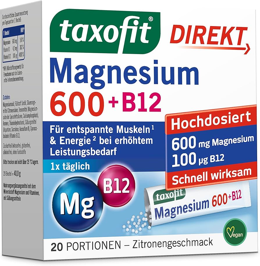 Taxofit Μαγνήσιο 600 + B12  κόκκοι 20 τεμάχια, 40 g