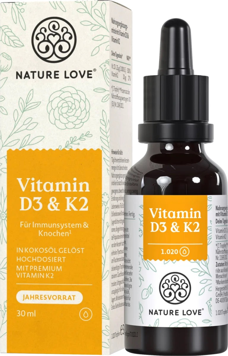 Nature love Βιταμίνη D3 1000 I.U. + σταγόνες Κ2, 30 ml