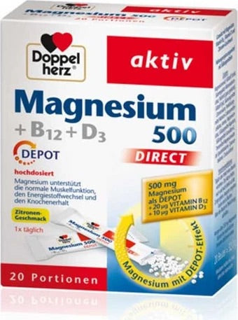 Doppelherz Magnesium 500 +B12 +D3 direct granules 20 τεμάχια, 32 γρ