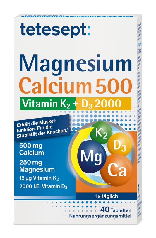 Tetesept Ταμπλέτες Magnesium Calcium Vitamin K + D 40 τεμάχια, 73,2 γρ