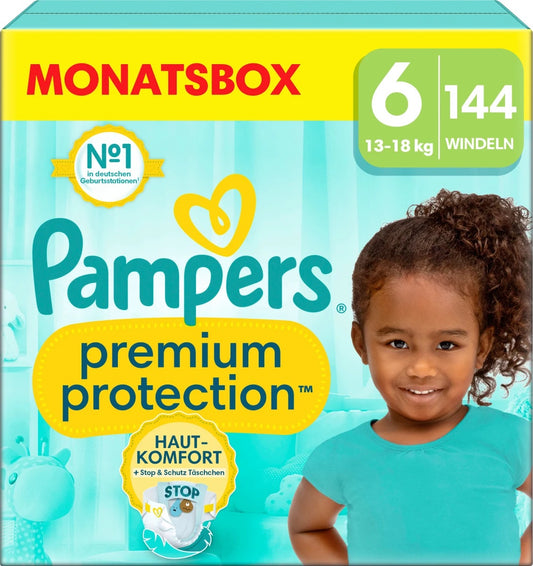 Pampers Πάνες Premium προστασία μέγεθος 6 Extra Large (13+ kg), μηνιαίο κουτί, 144 τεμάχια