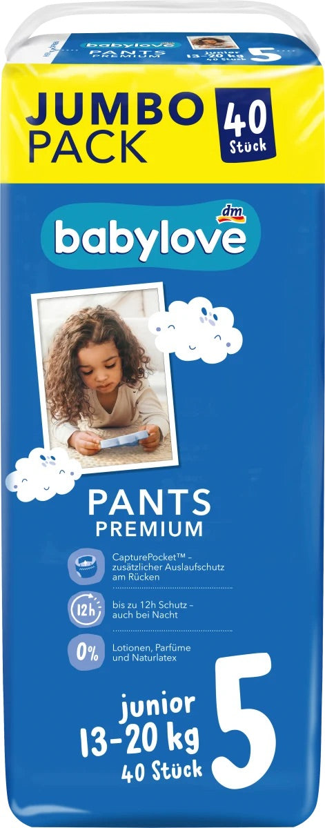 Babylove Baby Pants Premium Size 5 Junior (13-20 kg), Jumbo Pack, 40 pcs